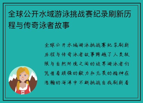 全球公开水域游泳挑战赛纪录刷新历程与传奇泳者故事